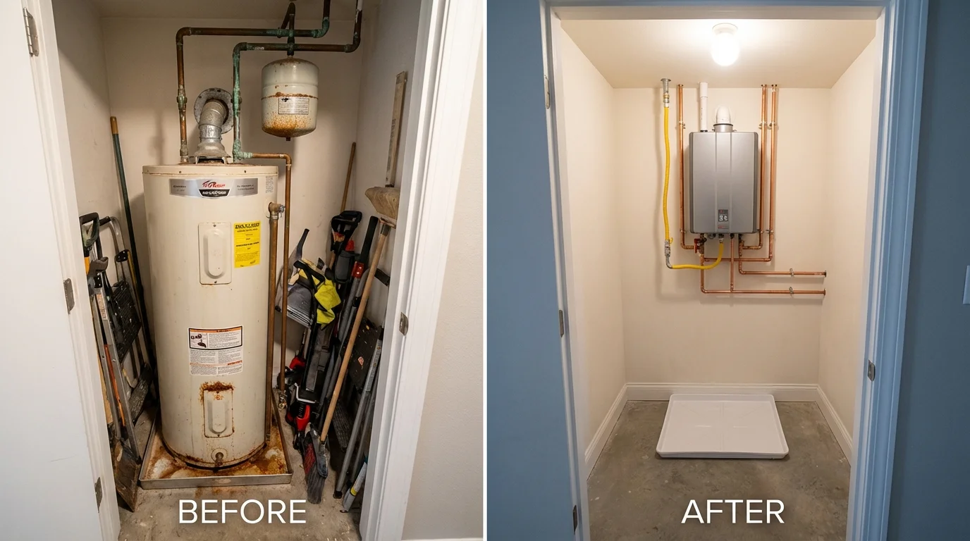 Tank water heater versus wall-mounted tankless unit comparison for Clinton, ME homeowners